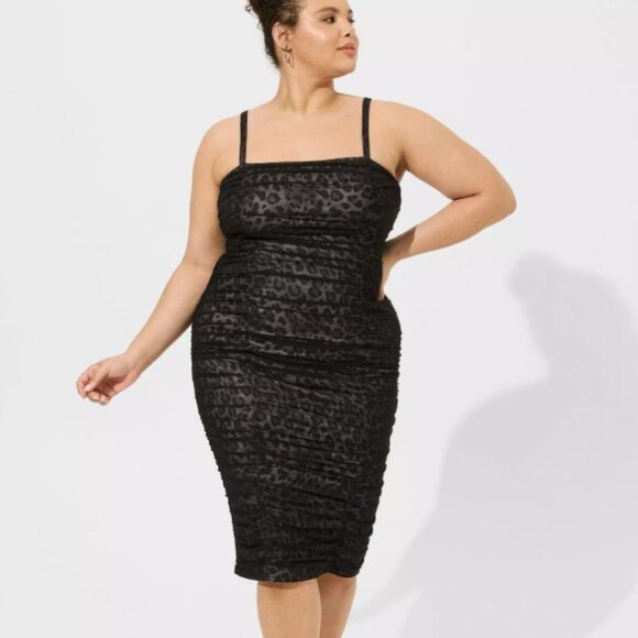 Torrid - Leopard Midi Mesh Shirred Bodycon Dress - NWOT - Picture 2 of 6